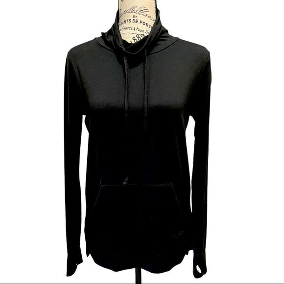 X by Gottex Peach Skin Long Sleeve Athletic Shirt in Black - Picture 1 of 8